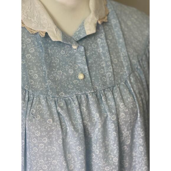 Vintage Lynn Blue Floral Lace Collar Moo Moo Dress - 20 - Picture 3 of 9
